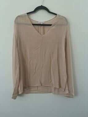 Patrizia Pepe Blouse Women's 46 Light Pink Blush Sheer V-Neck Long Sleeve Casual